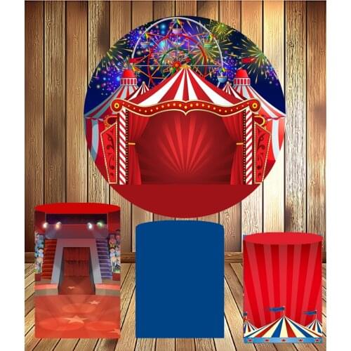 Carnival playground tent Round circle panel background kids birthday party decor dessert table fabric 3 cylinder plinth cover