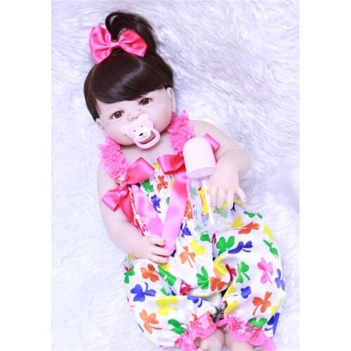 22" girl doll reborn full body silicone reborn baby dolls pasted wig lovely dress children gift dolls bebe alive reborn boneca