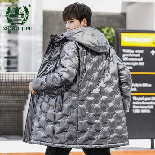 Korean Down Jacket Men Thick Warm Glossy Mid-length White Duck Down Clothing Youth Male Winter Casual Fashion Parkas Mens Coats