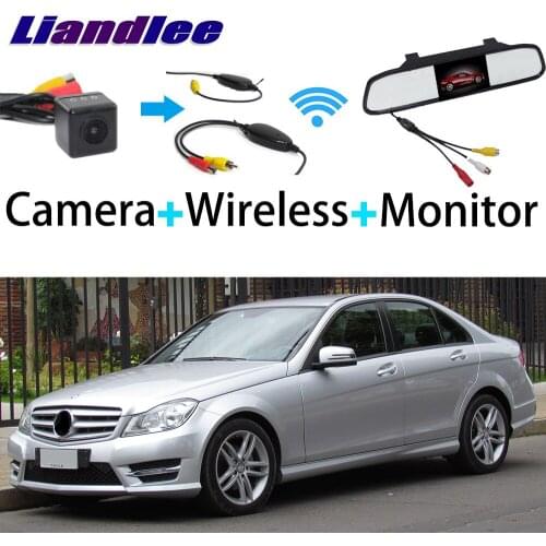Liandlee 3in1 Wireless Receiver Mirror Monitor Special Rear View Camera For Mercedes Benz MB C180 C200 C280 C300 C350 C63 AMG