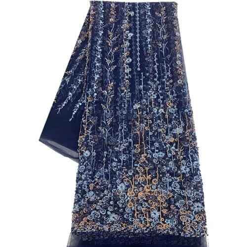 Multicolor Embroidery African Lace Fabric Handmade Beads Sequins Decoration Single Border Good For Different Kinds Of Lady Dress