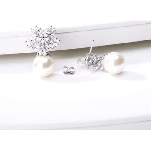 Trendy Cubic Zirconia Sunflower Imitation Pearl Stud Earrings For Women Girls Hypoallergenic Ear Lovely Fashion Earrings