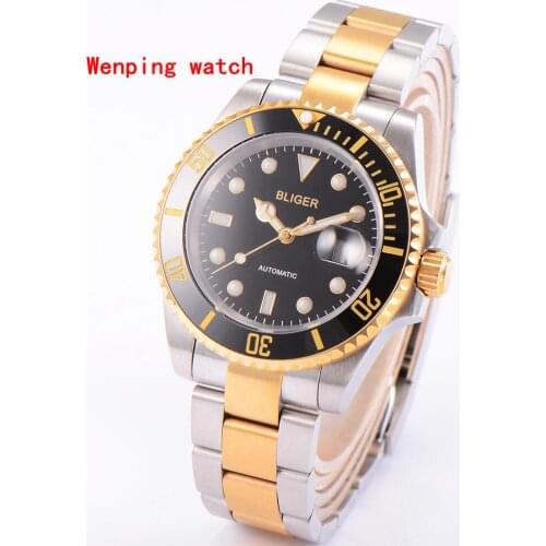 Fashion hot selling brands BLIGER 40mm stainless steel case Ceramic Bezel automatic Mechanical wristwatch belt luminous and date