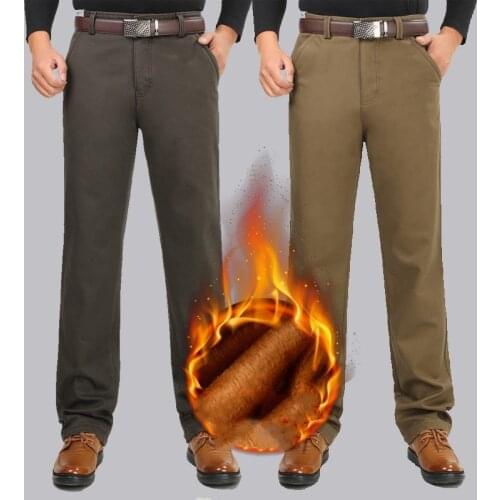 ICPANS Winter Men Pants Stretch Fleece Warm Thick Straight Basic Classic Cotton Black Khaki Casual Pants Men Plus Size 40 42