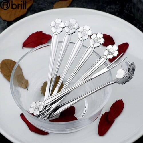 Japanese Creative Tableware Cherry Blossom Spoon and Fork Set Stainless Steel Mooncake Fruit Fork Bento Box Accessories Metal