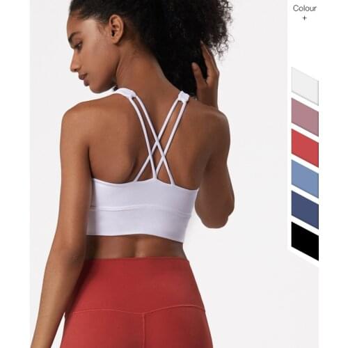 2021 New Summer White Sports Bra Shockproof Gathered Pilates Jogging Sexy Cross Straps Lulu Yoga Bra Crop Top Underwear Women