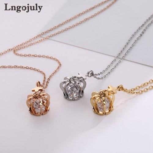 New Titanium Steel Crown Pendant Necklaces For Women Anniversary Engagement Wedding Necklace Accessoeries Jewelry Gift Wholesale