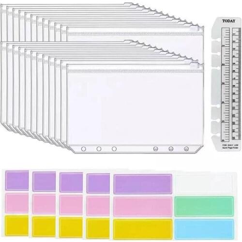 30 Pieces A6 Binder Pockets Folders Envelopes for 6-Ring Notebook Loose Leaf Bags, Waterproof PVC Pouch Document Filing Bags