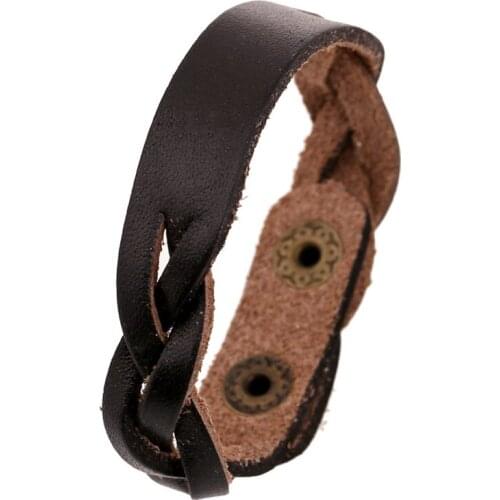 Handmade Braided PU Leather Bracelet black men Women bracelets Charm Jewelry Adjustable Size