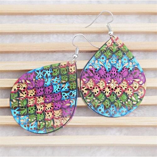 Colorful Teardrop Filigree Earrings for Women Grille Silhouette Peacock Drop Earrings Girl Fashion Multi Colors Summer Accessory