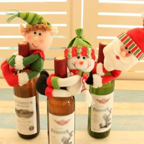 Christmas Wine Bottle Cover Lovely Hug Christmas Elves/Snowman/Santa Claus Dining Table Decorative Ornament