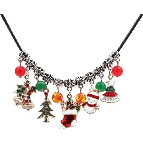 Christmas Necklace Cute Snowman Tree Stocking Pendant Necklace Clavicle Necklaces Jewelry Christmas Gift Accessories
