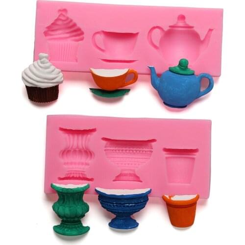 Teapot Cup Pot Vase Flower Cake Silicone Mold Fondant Mold Chocolate Mold Baking Kitchen Accessories Sugarcraf Tool