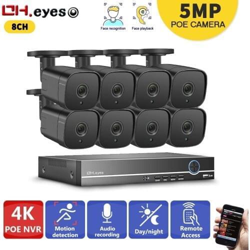 Face Detection 8CH 8MP NVR CCTV Security Kit System POE Audio Record NVR 5MP Bullet Outdoor POE IP Camera Video Surveillance Set