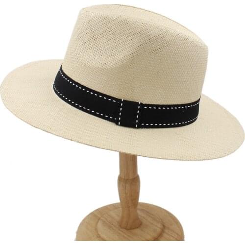 2019 Unisex Women Men Straw Sun Hat With Wide Brim Panama Hat For Lady Beach Sunbonnet Hat With Bowknot Size 56-58CM A0233-XSJ