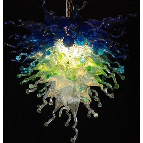Modern Pendant Light LED Hand Blown Glass Chandelier in Blue Green and Clear Color Urban Design Dining Table Top Art Decoration