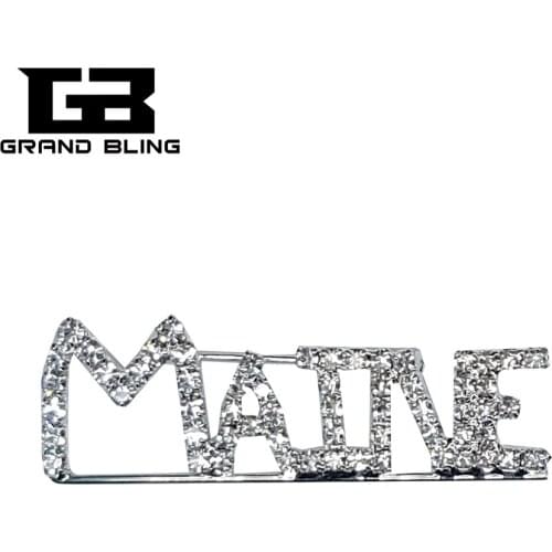 USA States Theme Gift Bling Rhinestone "MAINE" State Word Pin Crystal Brooch Jewelry