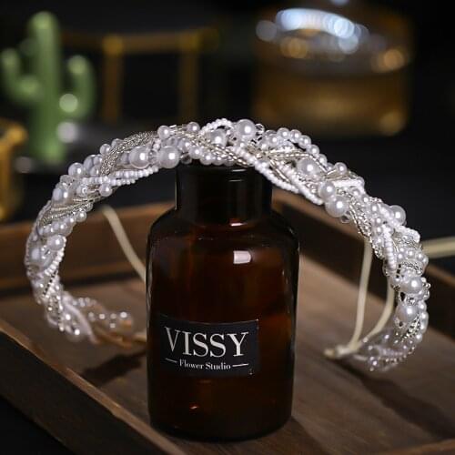 GETNOIVAS Bride Wedding Hairband Silver Color Pearl Headband Handmade Rope Headdress Simple Fairy Headpeice Hair Accessories SL