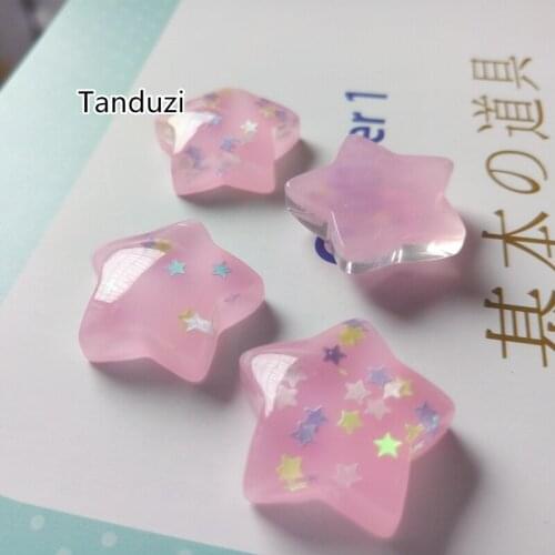 Tanduzi 20pcs Kawaii Flatback Resin Cabochons Glitter Star Mobile Phone Case Beauty Decoration Hair Decor Finger Ring DIY