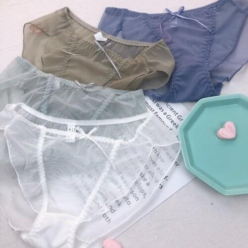 SP&CITY Sexy Womens Panties Bow Transparent Underwear Lace Mesh Seamless Underpants Breathable Lingerie Low Waisted Thong Tanga