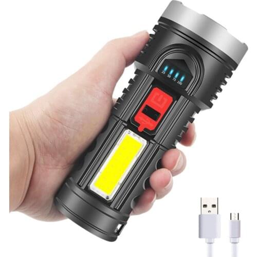 Smart 12W Xenon COB LED Tactical Flashlight 1500mAh USB Rechargeable Work Light Camping Tent Torch 4Modes Flashing Warning Light