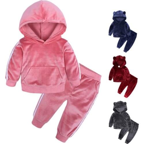 VIG Infant Clothing 2020 Winter Velvet Clothes For Newborn Baby Boys Clothes Set Hoodie+Pants 2pcs Outfit Kids Costume Baby Suit