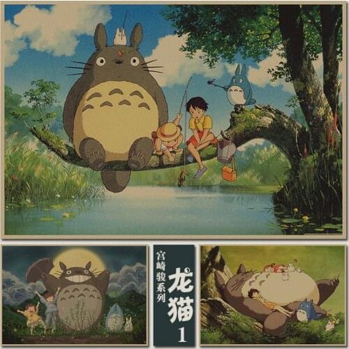 Totoro Hayao Miyazaki Painting Maid Vintage Kraft Paper Movie Poster Home Decoration Garage Wall Decor Art Retro Prints