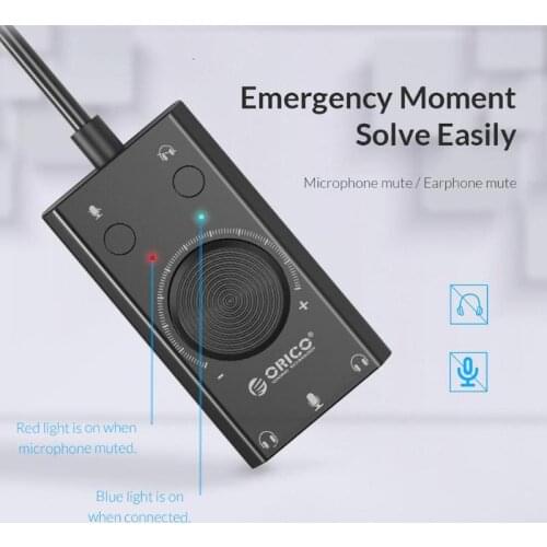 ORICO Volume Adjustable 3-Port Mic Headphone Audio Card Adapter External USB Sound Card For PC Accessary