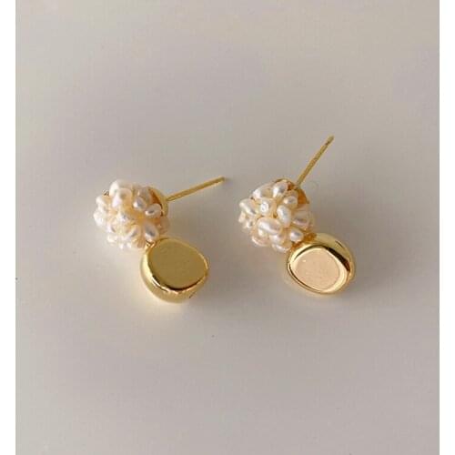 WTLTC 2021 Design Freshwater Pearl Ball Dangle Earrings Dangling Irregular Geometric Earrings Retro Minimal Ear Accessories
