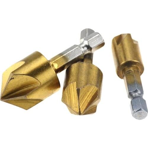 3PCS Chamfer Countersink 1/4" Hex Shank HSS Wood Chamfering Cutter Chamfer 12mm 16mm 19mm Countersink Drill Bit