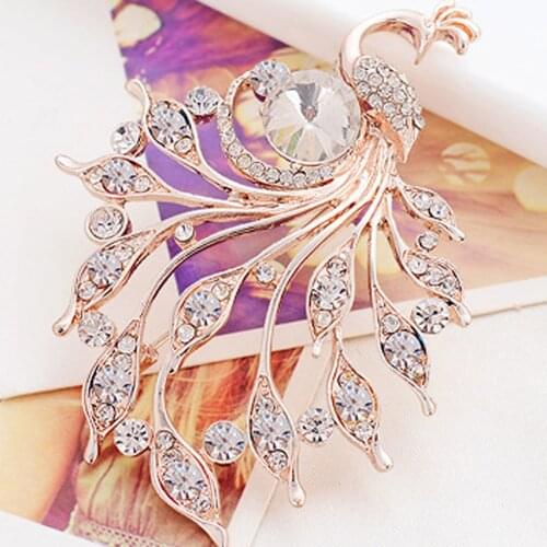 Women Fashion Delicate Peacock Flower With Diamonds Brooches Crystal Pin Brooch For Women Pendant Jewelry Accessories Gift