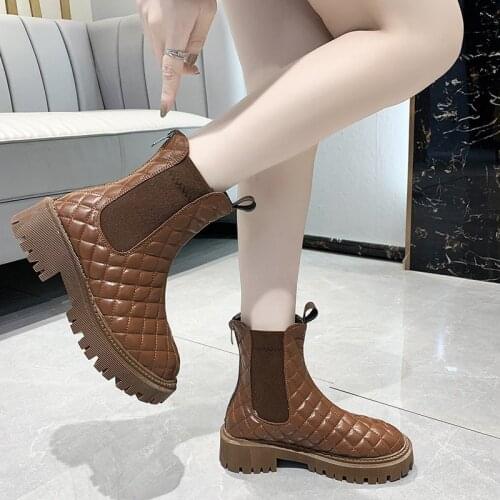 Shoes Woman Boots Non-Slip Snow Boots Women Raise The Bottom Warm with Velvet Short Lattice Luxury Designer Beige Black