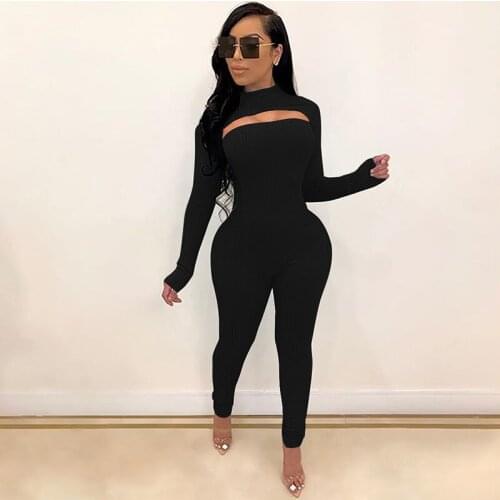 Casual Women Knitted Jumpsuits Long Sleeve O-neck Full Length Bodycon Pants Autumn Winter Fashion Solid Skinny Blue Jumpsuits