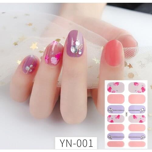 14tips Nail Art Adhesive Sticker with Diamond DIY Manicure Flowers Shiny Sequins Nail Polish Strips Wraps Accessories Wholesale