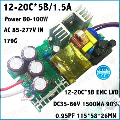 2 Pcs By TUV-EMC LVD 100W AC85-277V LED Driver 12-20Cx5B 1500mA DC35-66V Constant Current LED Power For Floodlight Free Shipping