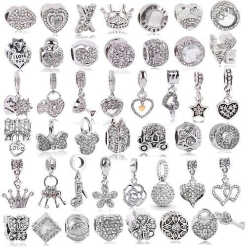 2pc Silver Color Shinning Charms Beads fit Brand Bracelet & Necklace For Women DIY Handmake Jewelry Accessories Making
