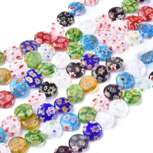 20 Strand Handmade Flat Round Millefiori Glass Bead Strands for jewelry making DIY Bracelet Necklace Decorate Mix Color