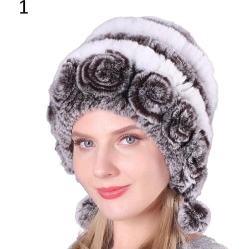 2020 Russia Women Faux Rex Rabbit Fur Hats Autumn Winter Elastic Knitted Pompom Cap Winter Warm Cold-proof Thicken Beanie Hat