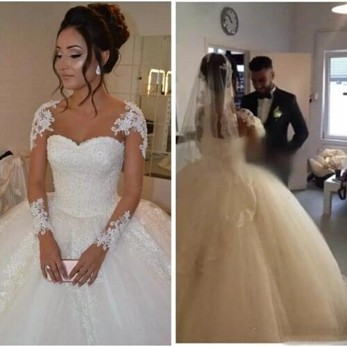 2021 Modest Sheer Long Sleeves A-Line Tulle Wedding Dresses Beaded Bridal Gowns Garden Spring Robe De Mariee Custom Plus Size