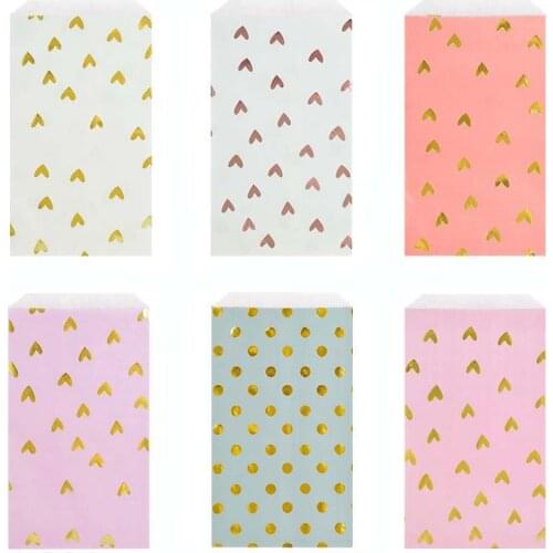 25pcs Paper Bag Rose Gold Candy Gift Foil Bag Heart Dot Wedding Bridal Shower Birthday Anniversary Favor Candy Cookie Paper Bags