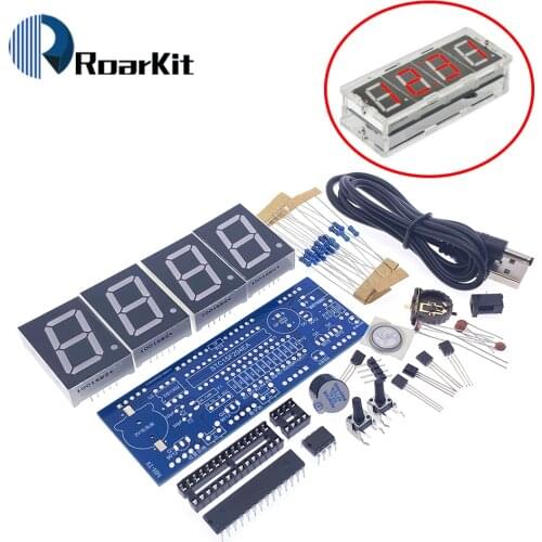 4 Bits DIY Digital Clock 1 INCH Electronic Kit Suite Microcontroller RED Tube LED Display Time Thermometer Alarm MCU STC15F204EA