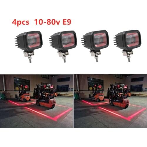 4pcs 3Inch 10-80v E9 ip66 9W Red Flood Beam LED Forklift safety line zone Red Danger zone LED forklift warning light redzone