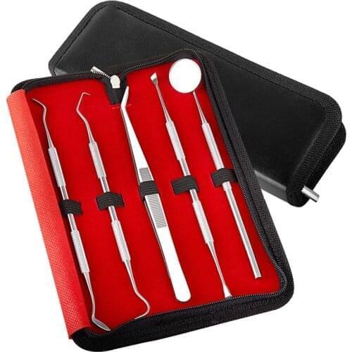 5pcs Stainless Steel Versatile Kit Instruments Dental Tool Kit Teeth Tartar Scraper Mouth Mirror Dentist Pick Tool Teeth Scaler