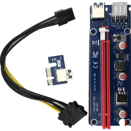 60cm 6PIN 12V PCI-E 1X-16X Riser Card VER007 USB3.0 Adapter Extender Board BTC Miner Extender Riser Card BTC Cable Kit Solid RiG