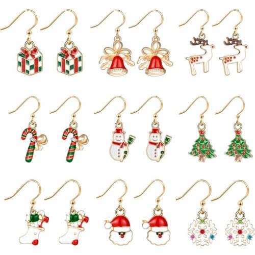 BONISKISS 9 pairs Christmas Earrings for Women Drop Stud Earrings Elk Christmas Tree Cartoon Bell Santa Claus Earings Jewelry