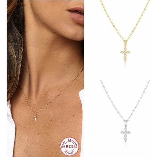 100% Real 925 Sterling Silver Cross Pendant Necklace For Woman Girls Ladies Birthday Gift Chain Colgante Collares Fine Jewelry