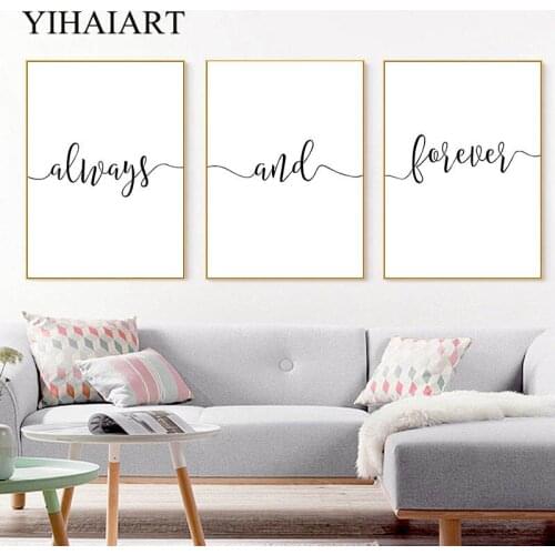 Black White Text Quotes Canvas Wall Print Nordic Minimalist Art Painting Always Forever Poster Modern Bedroom Decoration Picture