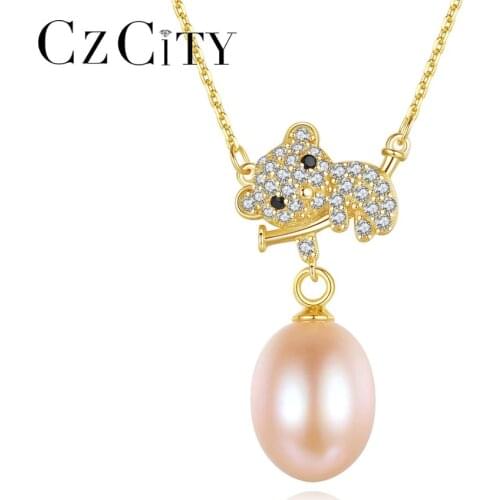 CZCITY Cute Koala Pendant Necklaces for Women 925 Sterling Silver Natural Pearl Fine Jewelry Dating Christmas Gifts FN-0229