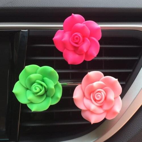 Perfume Camellia Soft Pottery Decoration Car Air Outlet Clip Air Freshener Car Interior Car Aroma Diffuser Car Accessories