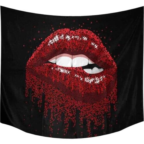 Fashion Sexy Red Lips Biting Sparkles Style Wall Hanging Tapestry Art Home Decorations